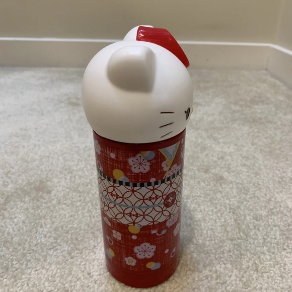 Sanrio Hello Kitty Head Lid Red Metal Thermo Water Bottle Cherry Blossom 2015 - Picture 4 of 12